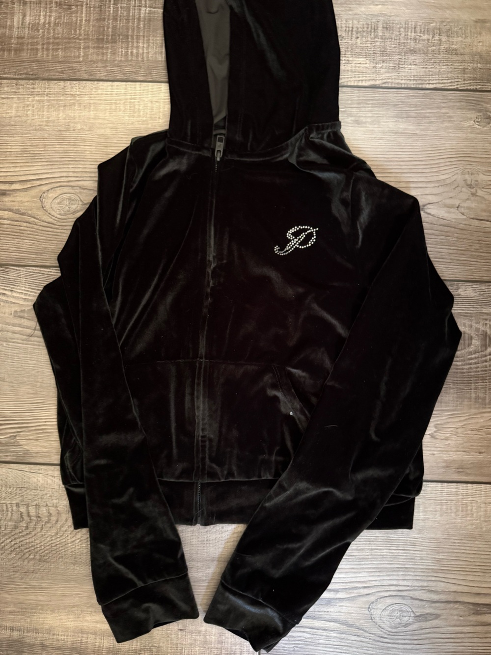 PINK Victoria's Secret Black Velour Sweatset with Rhinestone Logo - Picture 2 of 5